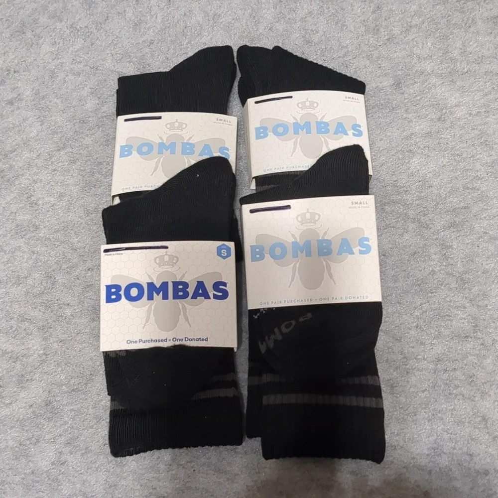 BOMBAS Black Calf Socks size Small (4-7.5) NWT (Lot Of 4)